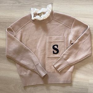 Sandro Lucille Ruffled Collar Embroidered Sweater beige size 0
